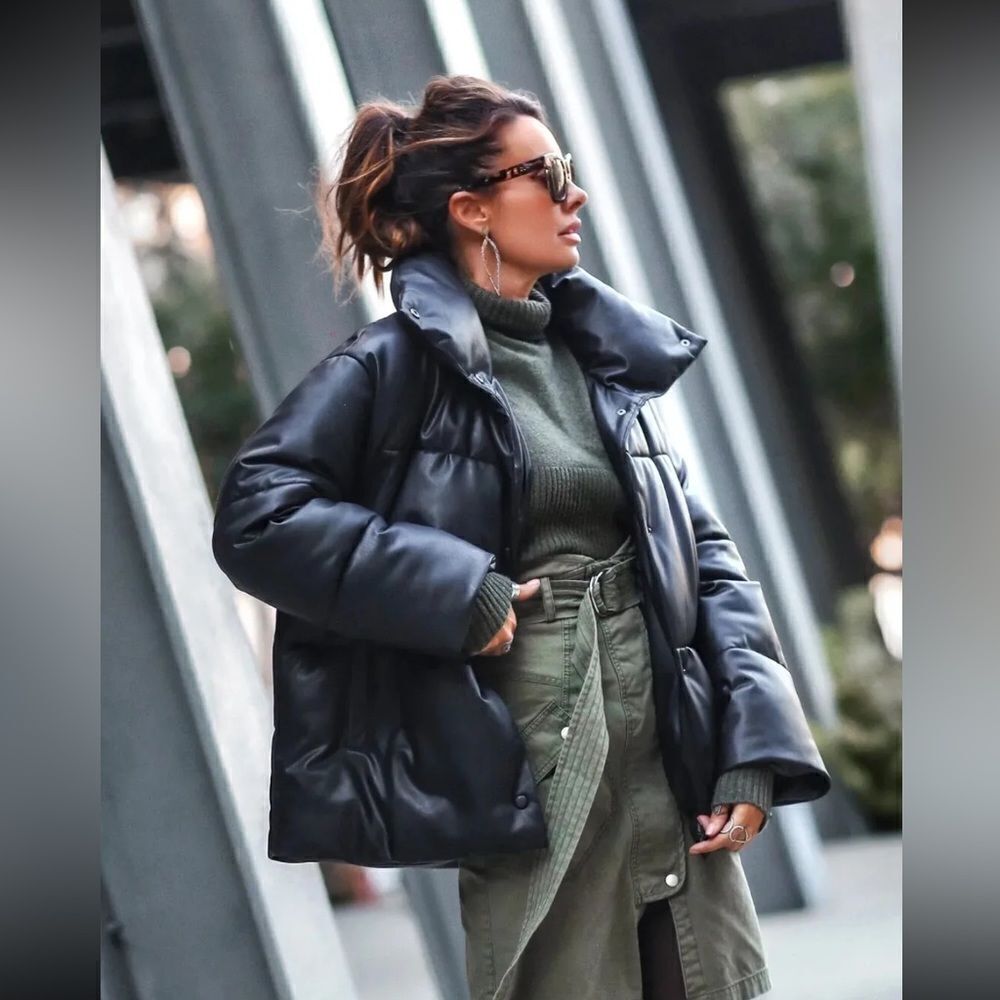 Avec Les Filles Oversized Faux Leather black Puffer Coat Jacket Size 3X winter
